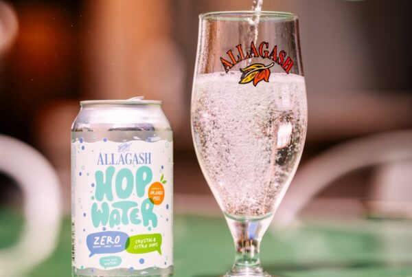 Allagash Brewing Company Hop Water, a citrusy and sparkling zero cal, zero alcohol beverage.